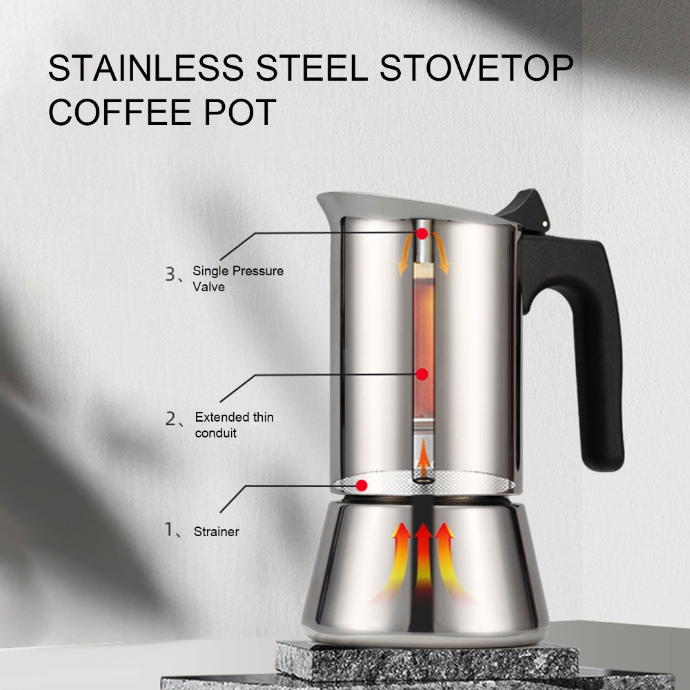 Moka Pot Stove - Cafetière Moka en acier inoxydable grande